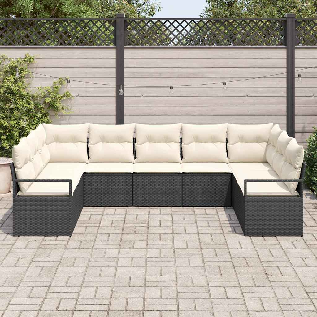 Set di divani con cuscino 9 pcs Nero polyrattan | homemem39