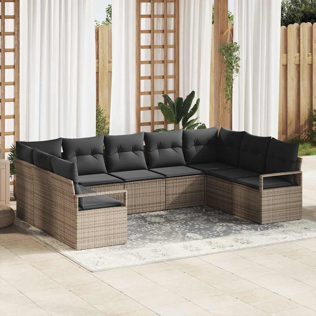 Set di divani con cuscino 9 pcs Grigio polyrattan | homemem39