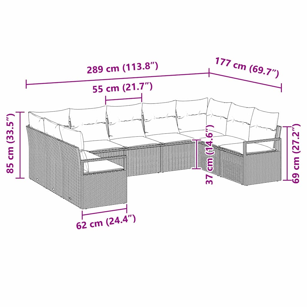 Set di divani con cuscino 9 pcs Grigio polyrattan | homemem39