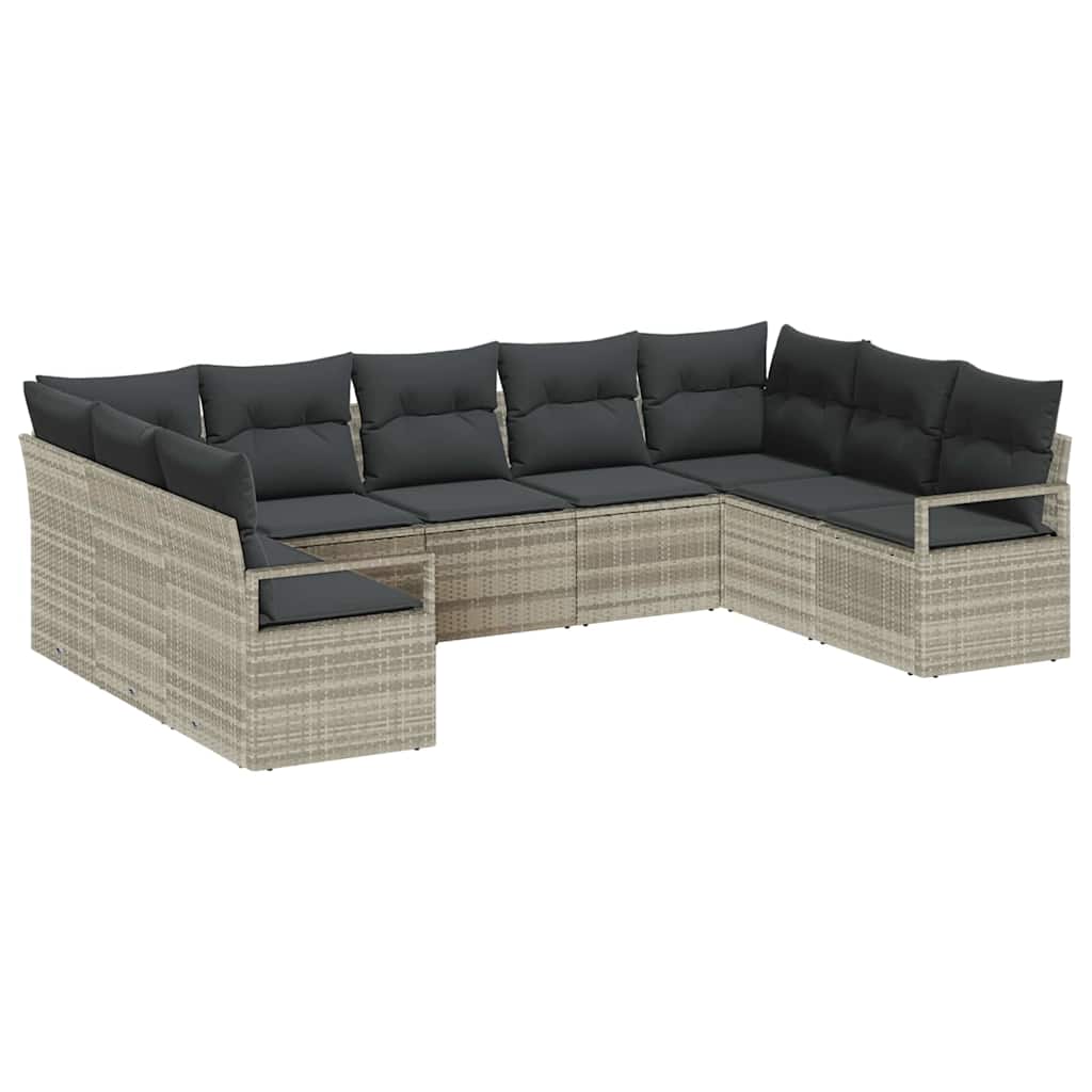 Set di divani con cuscino 9 pcs Grigio chiaro polyrattan | homemem39