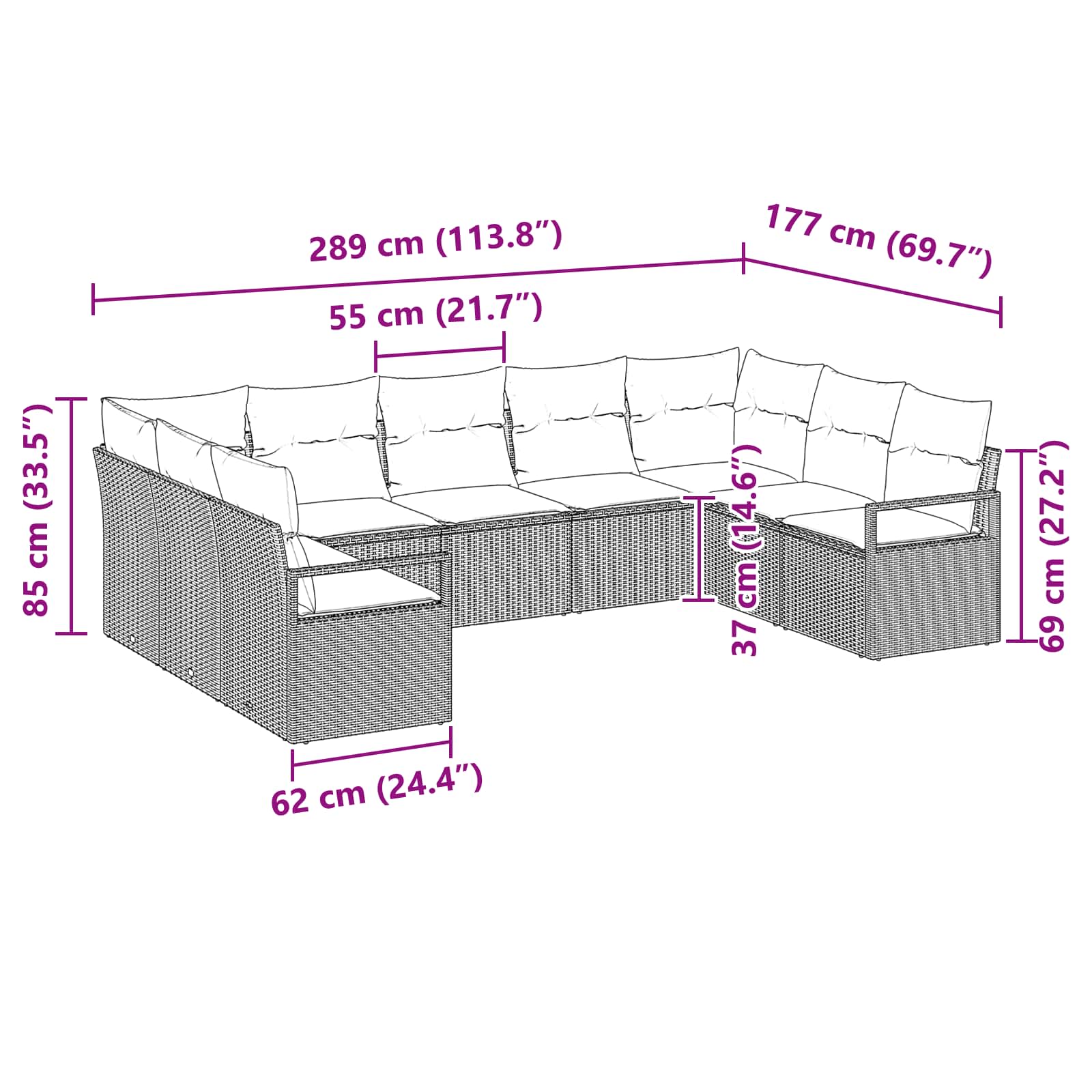 Set di divani con cuscino 9 pcs Marrone polyrattan | homemem39