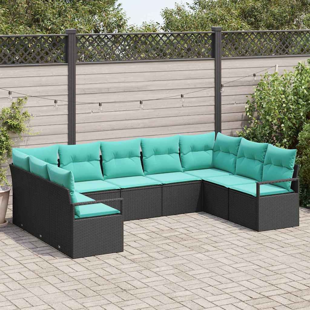 Set di divani con cuscino 9 pcs Nero polyrattan | homemem39