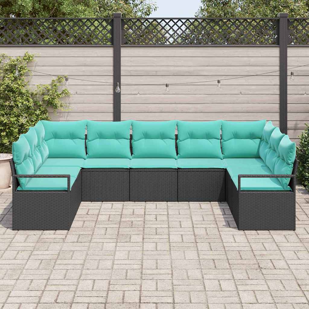 Set di divani con cuscino 9 pcs Nero polyrattan | homemem39