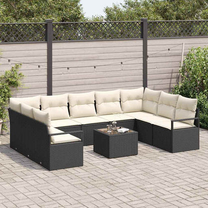 Set di divani con cuscino 10 pcs Nero polyrattan | homemem39