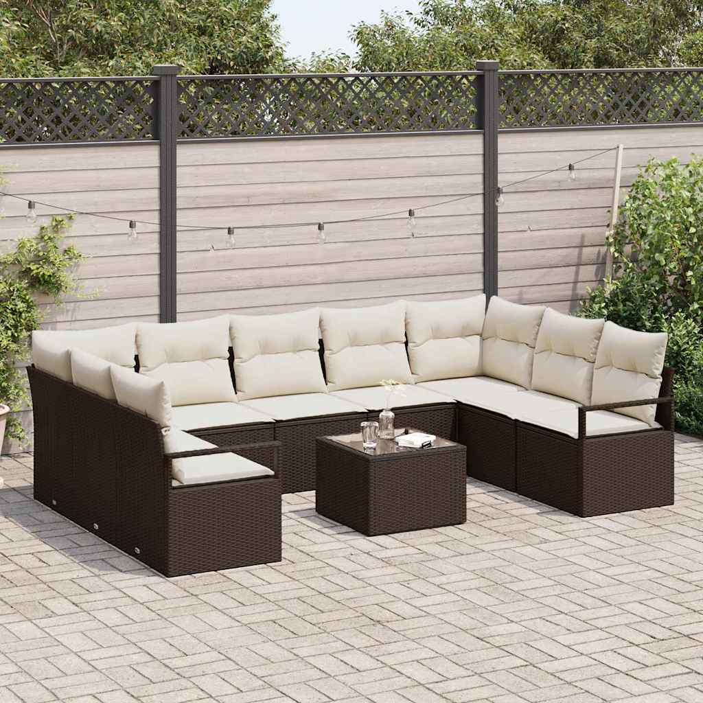 Set di divani con cuscino 10 pcs Marrone polyrattan | homemem39