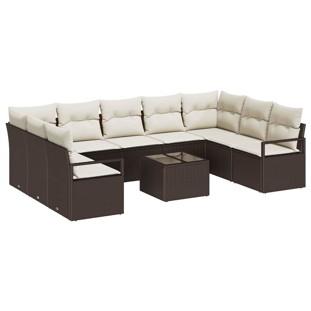 Set di divani con cuscino 10 pcs Marrone polyrattan | homemem39