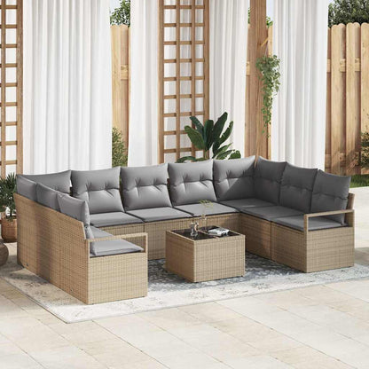 Set di divani con cuscino 10 pcs Beige polyrattan | homemem39
