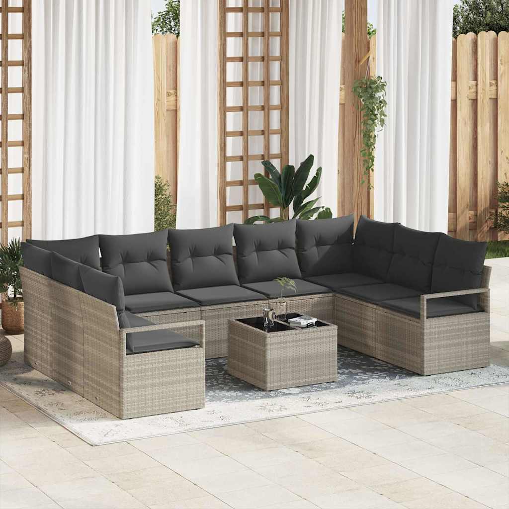Set di divani con cuscino 10 pcs Grigio chiaro polyrattan | homemem39