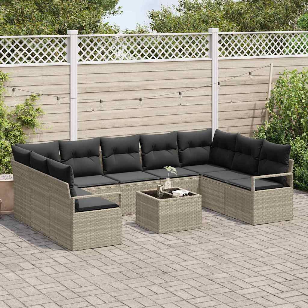 Set di divani con cuscino 10 pcs Grigio chiaro polyrattan | homemem39