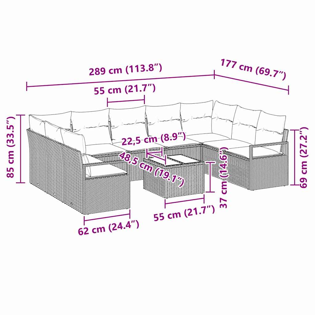Set di divani 10 pz Nero polyrattan | homemem39