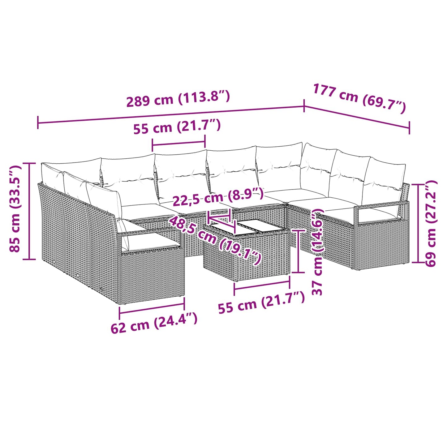 Set di divani con cuscino 10 pcs Marrone polyrattan | homemem39