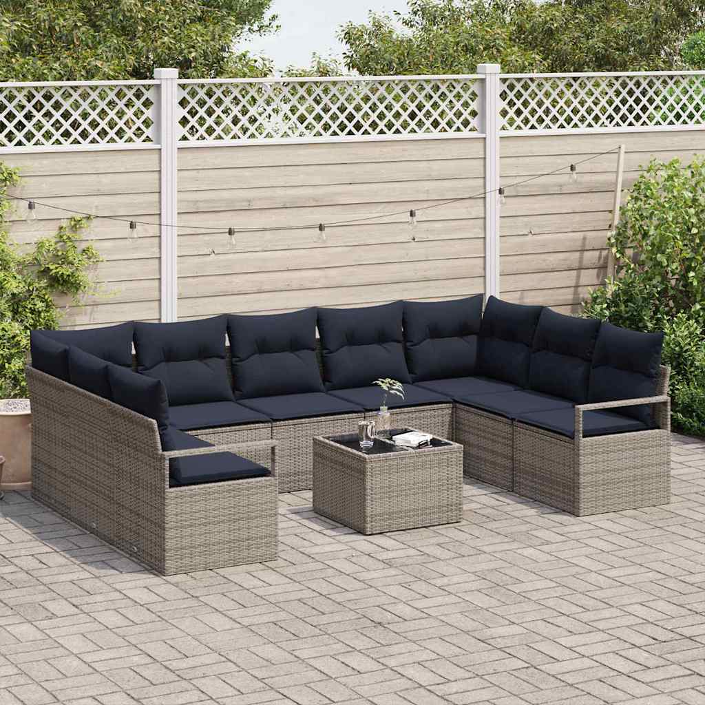 Set di divani con cuscino 10 pcs Grigio polyrattan | homemem39