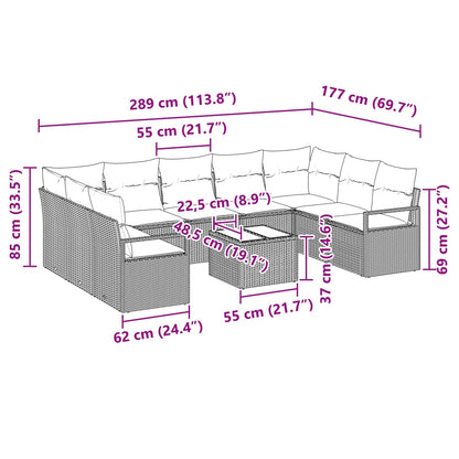 Set di divani con cuscino 10 pcs Grigio polyrattan | homemem39