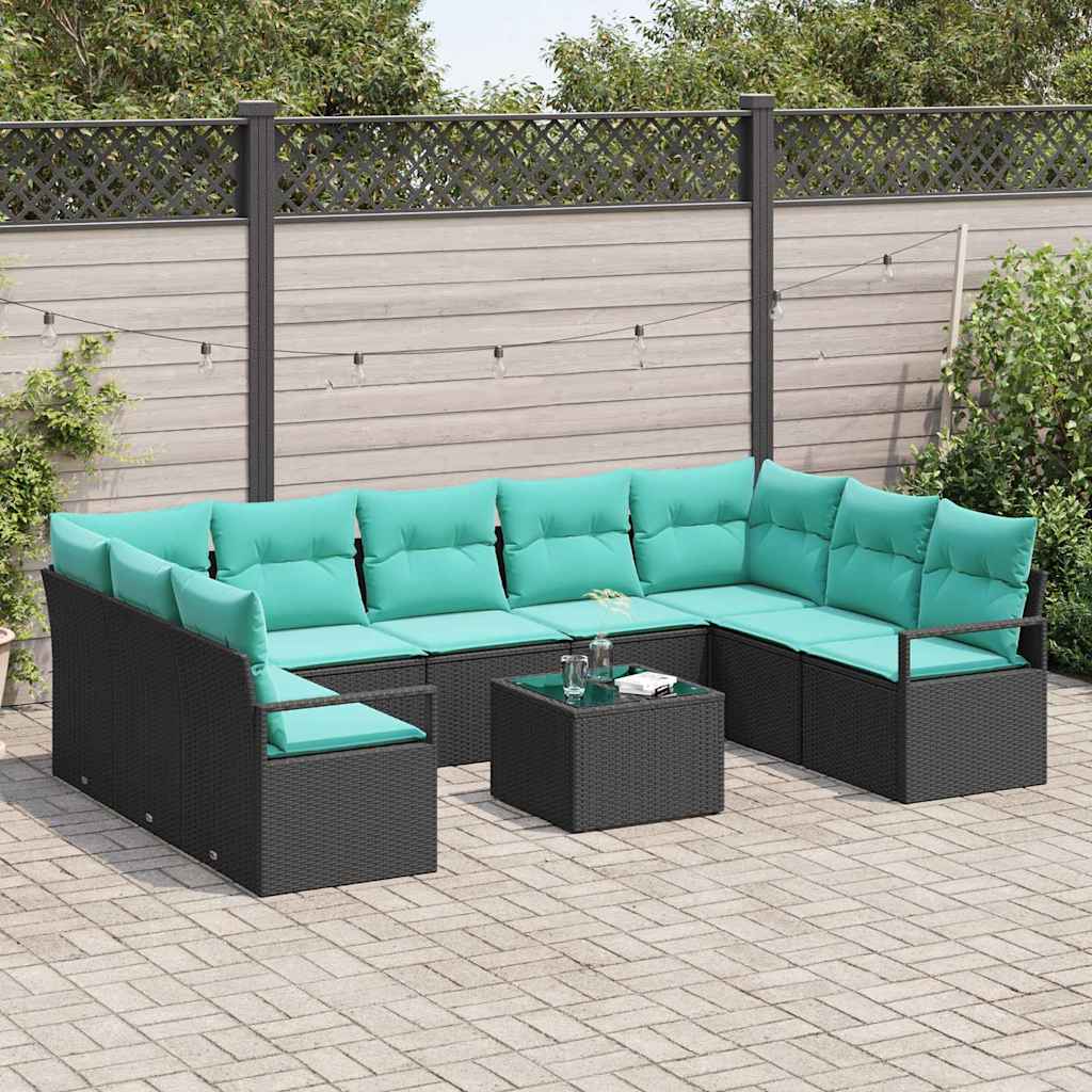 Set di divani con cuscino 10 pcs Nero polyrattan | homemem39