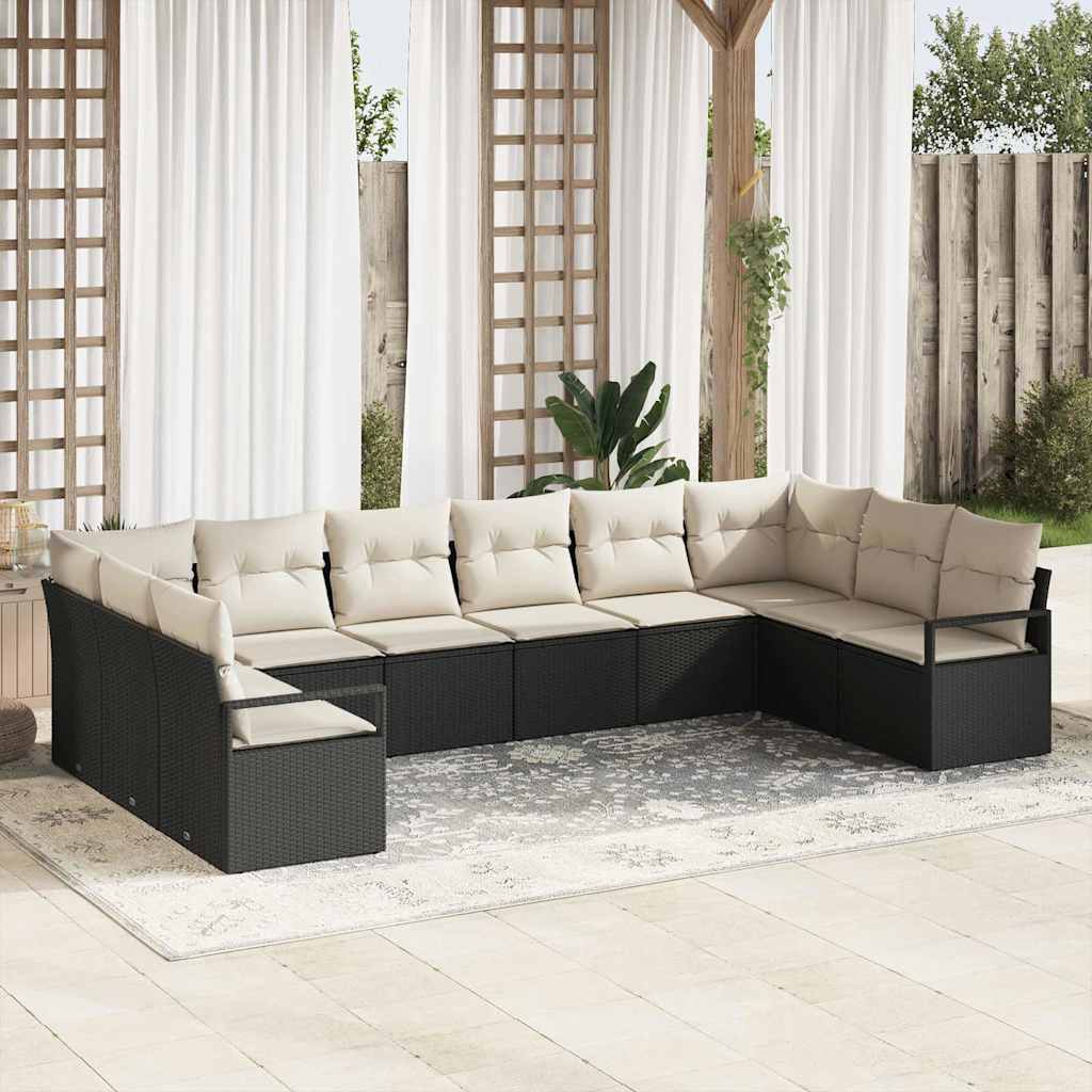 Set di divani con cuscino 10 pcs Nero polyrattan | homemem39