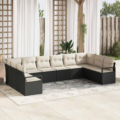 Set di divani con cuscino 10 pcs Nero polyrattan | homemem39