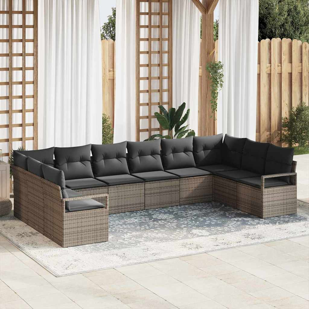 Set di divani con cuscino 10 pcs Grigio polyrattan | homemem39