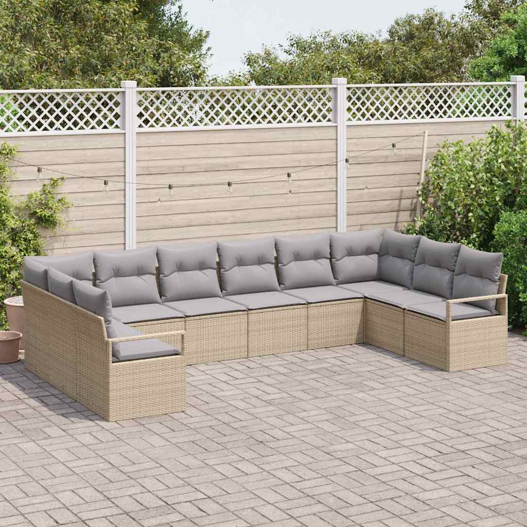 Set di divani con cuscino 10 pcs Beige polyrattan | homemem39