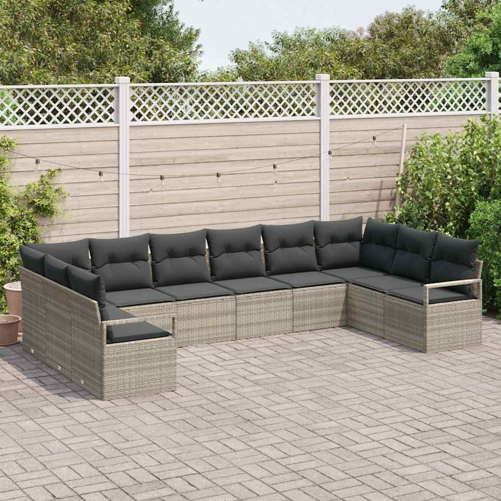 Set di divani con cuscino 10 pcs Grigio chiaro polyrattan | homemem39