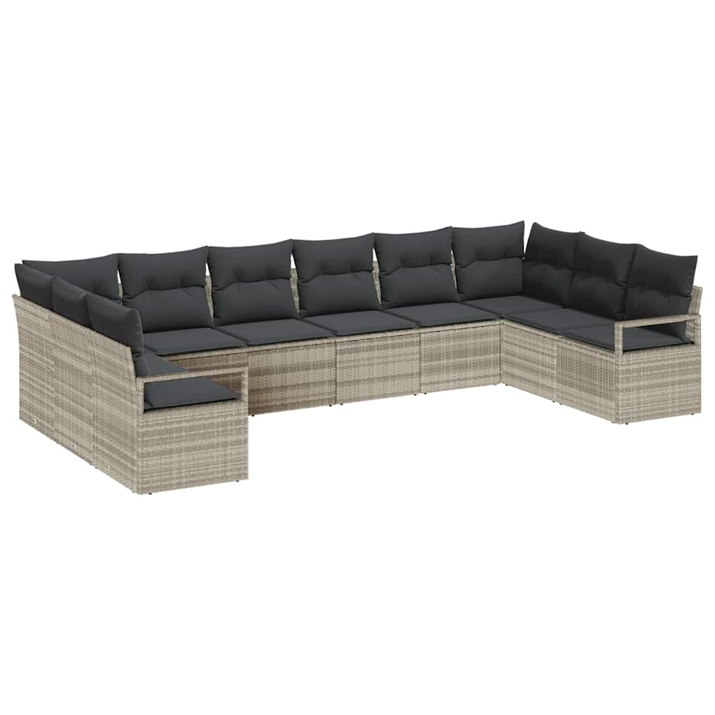 Set di divani con cuscino 10 pcs Grigio chiaro polyrattan | homemem39