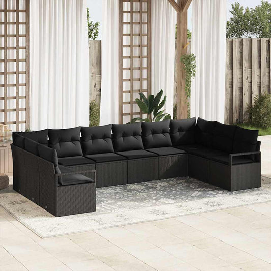 Set Divano da Giardino 10 pcs Nero Poly Rattan