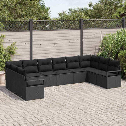 Set Divano da Giardino 10 pcs Nero Poly Rattan
