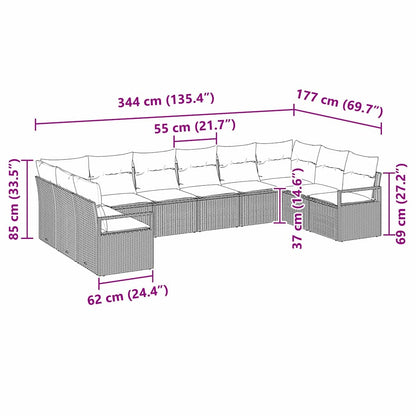 Set Divano da Giardino 10 pcs Nero Poly Rattan