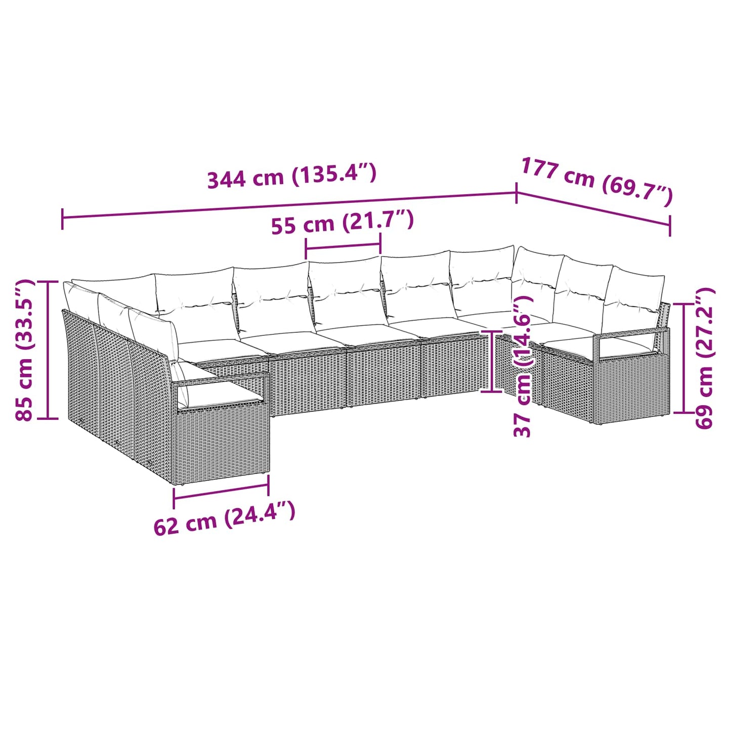 Set di divani con cuscino 10 pcs Marrone polyrattan | homemem39