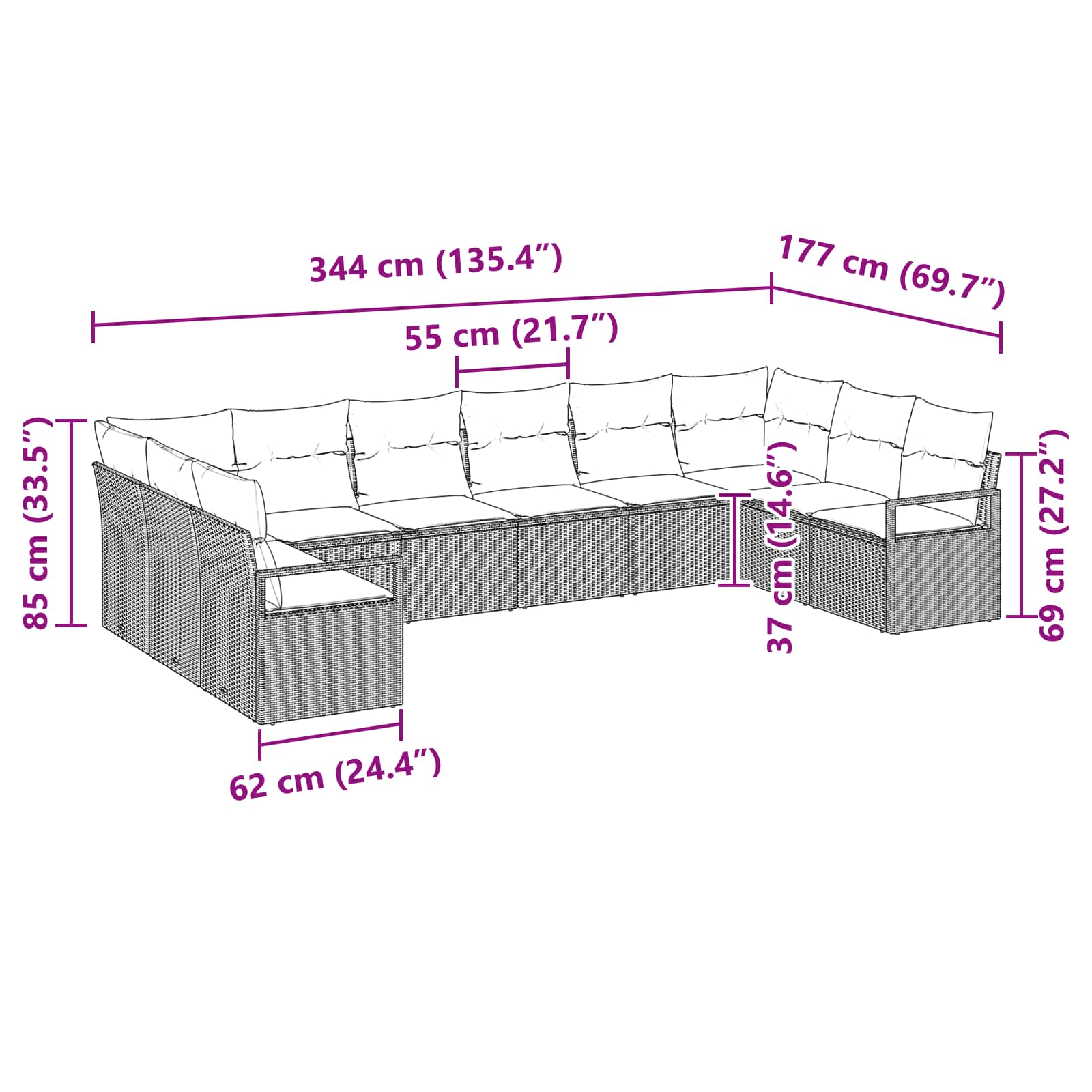 Set di divani con cuscino 10 pcs Grigio polyrattan | homemem39