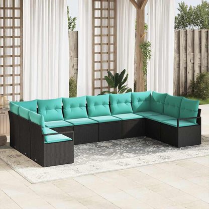 Set di divani con cuscino 10 pcs Nero polyrattan | homemem39