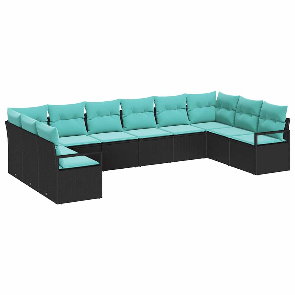 Set di divani con cuscino 10 pcs Nero polyrattan | homemem39