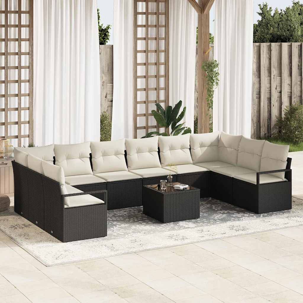 Set di divani con cuscino 11 pcs Nero polyrattan | homemem39