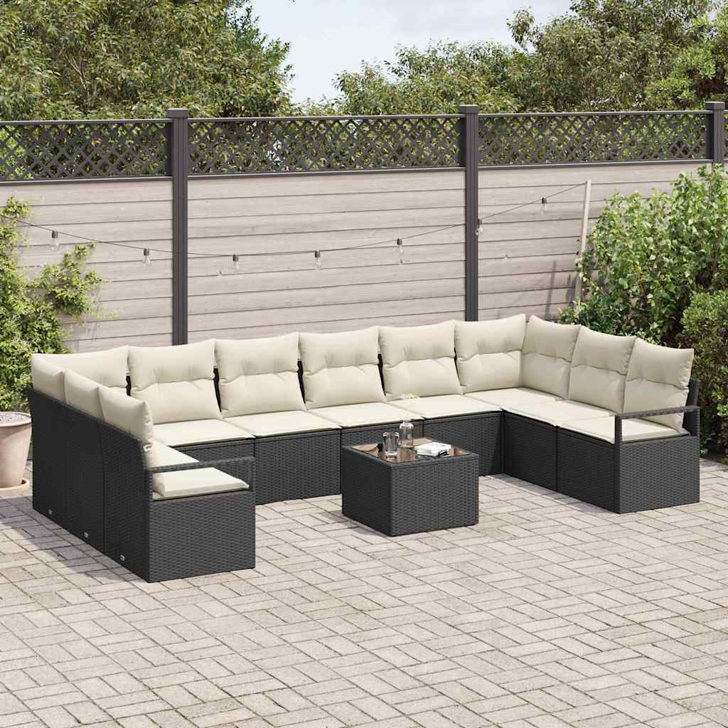 Set di divani con cuscino 11 pcs Nero polyrattan | homemem39