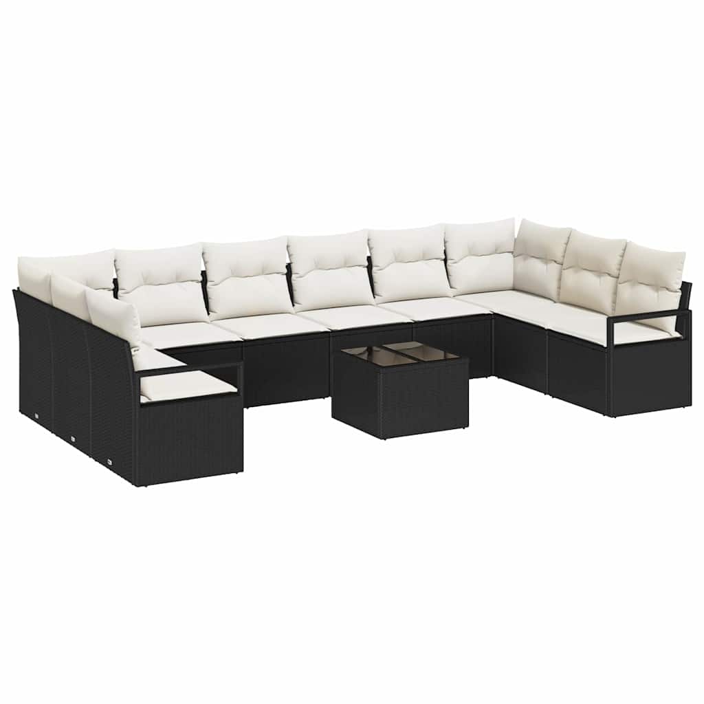 Set di divani con cuscino 11 pcs Nero polyrattan | homemem39