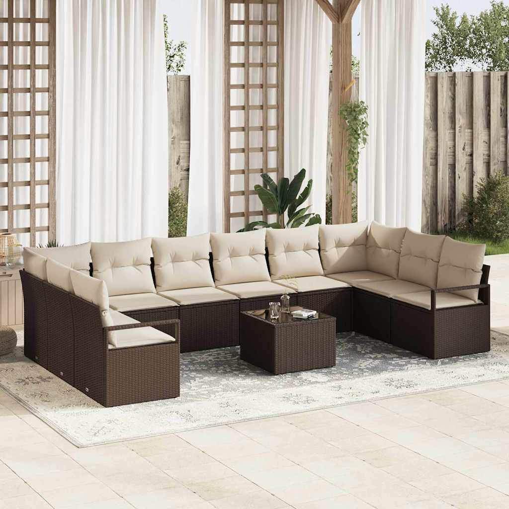 Set di divani con cuscino 11 pcs Marrone polyrattan | homemem39