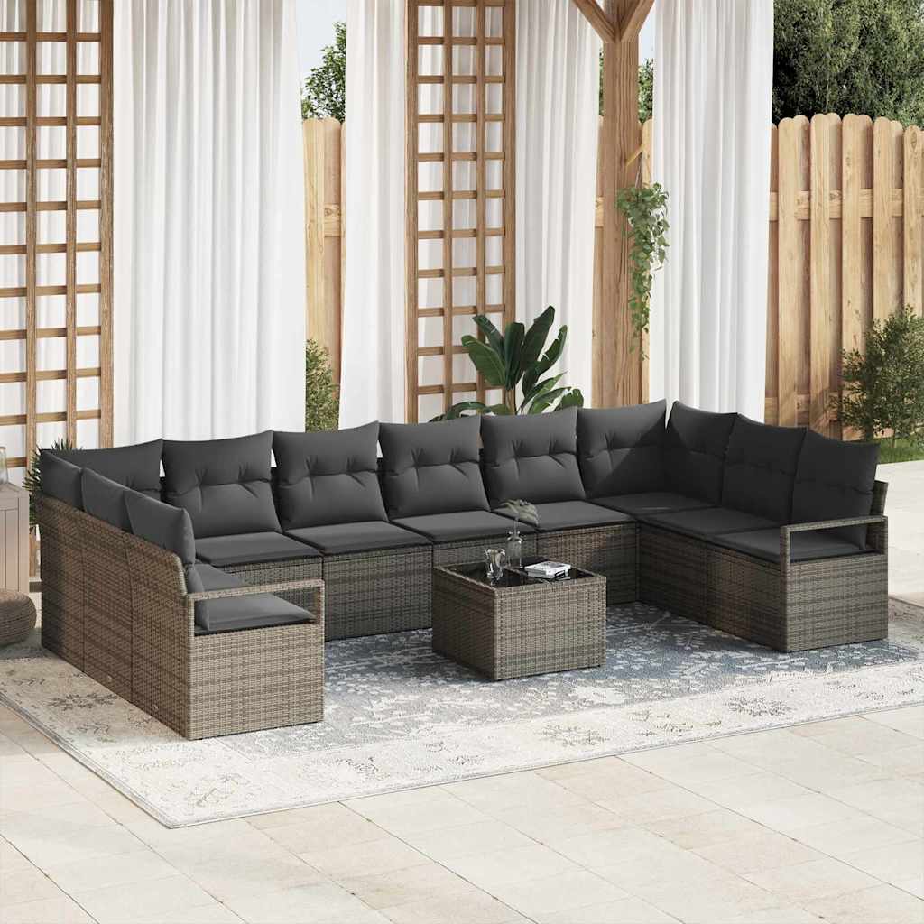 Set di divani con cuscino 11 pcs Grigio polyrattan | homemem39