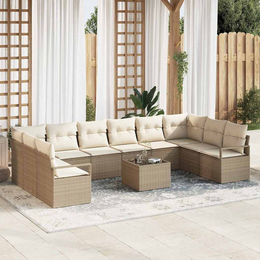 Set Divano da Giardino 11 pcs Beige Poly Rattan
