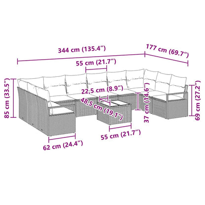Set Divano da Giardino 11 pcs Beige Poly Rattan