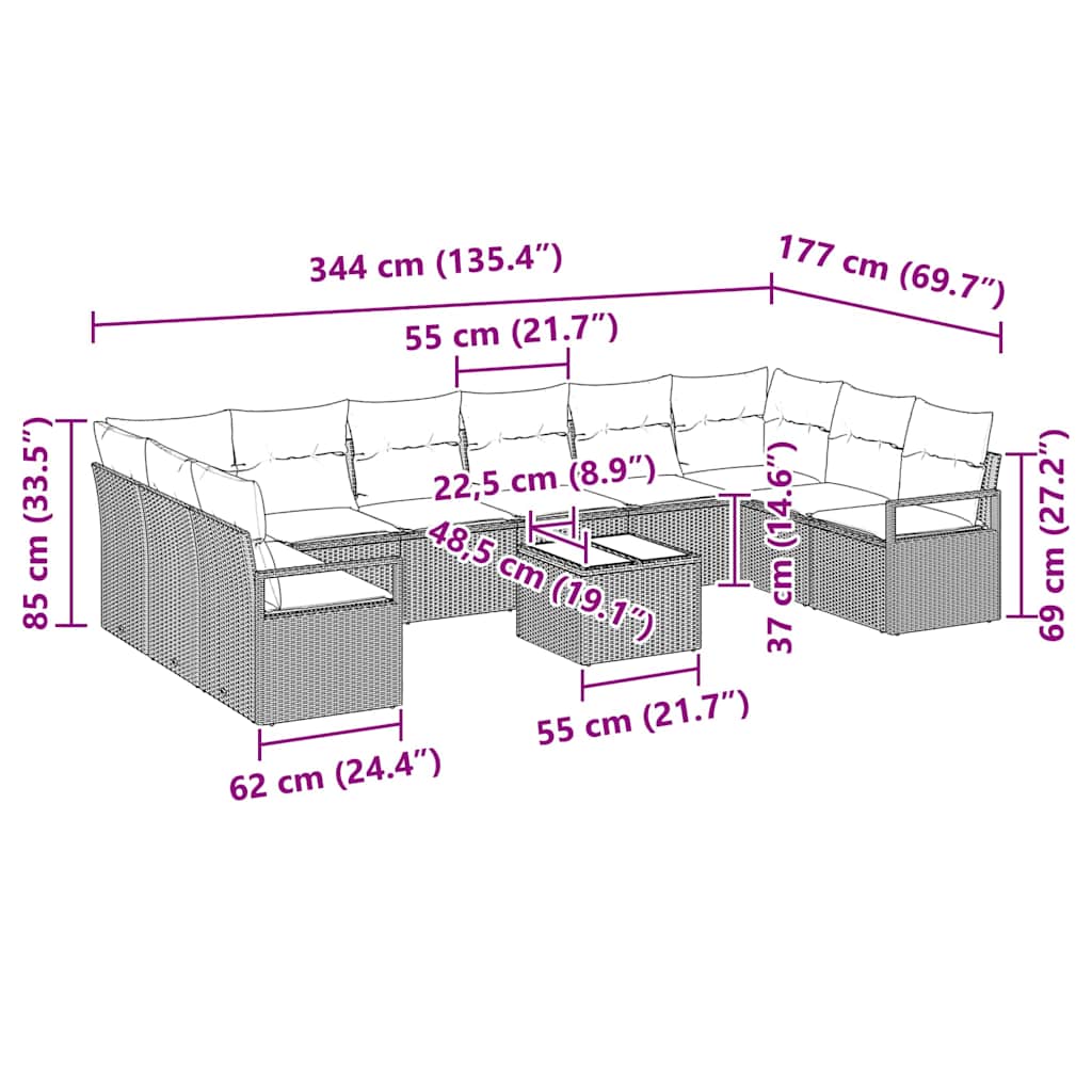Set di divani con cuscino 11 pcs Grigio chiaro polyrattan | homemem39