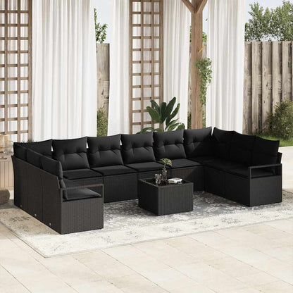 Set di divani con cuscino 11 pcs Nero polyrattan | homemem39
