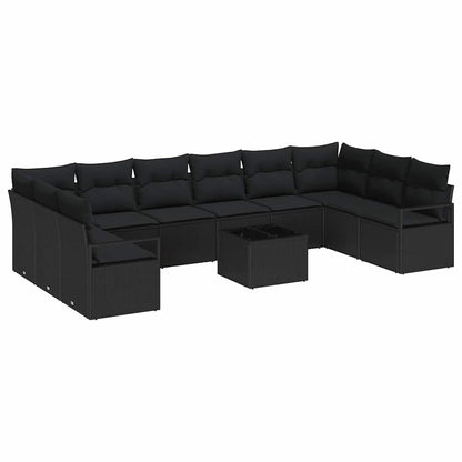 Set di divani con cuscino 11 pcs Nero polyrattan | homemem39