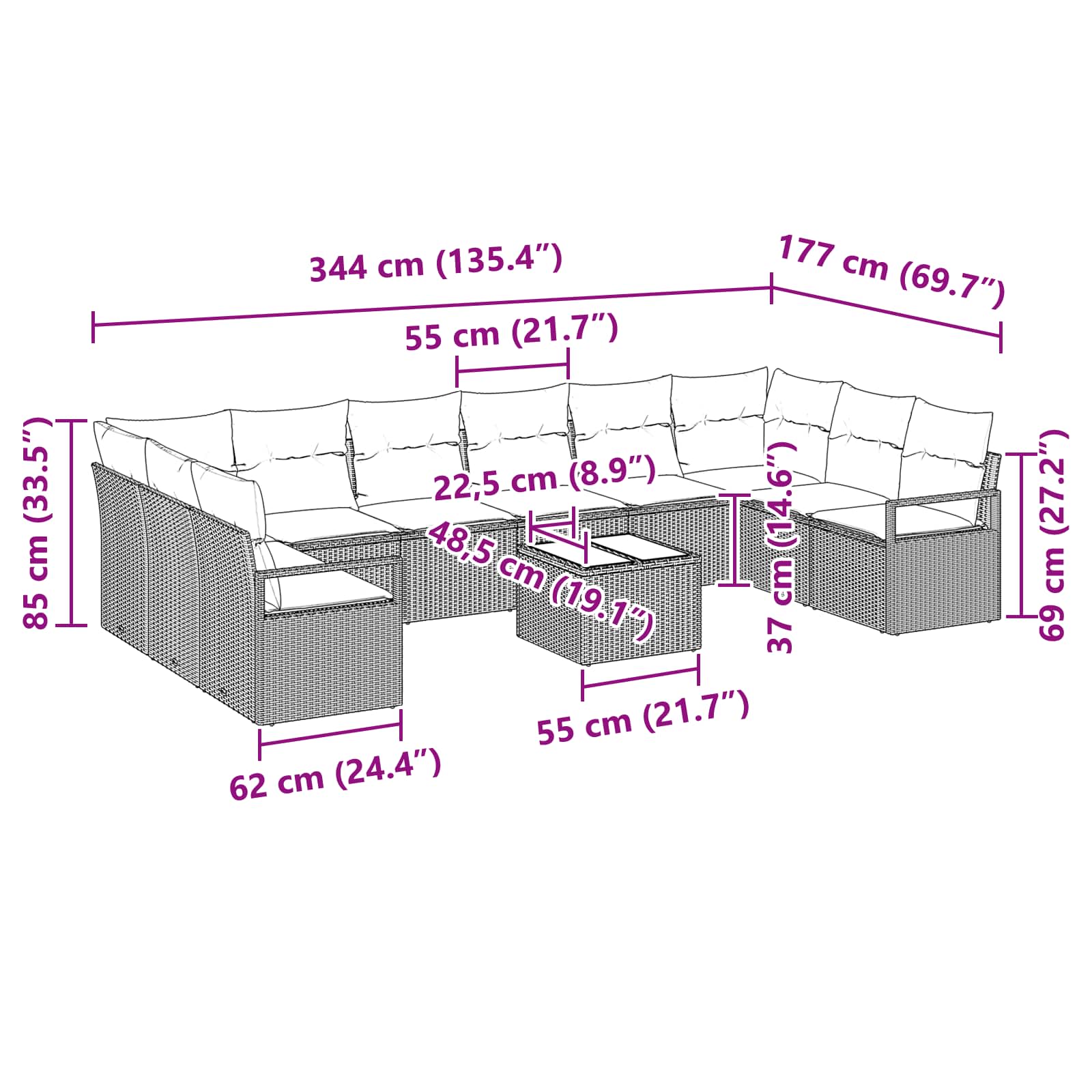 Set di divani con cuscino 11 pcs Marrone polyrattan | homemem39