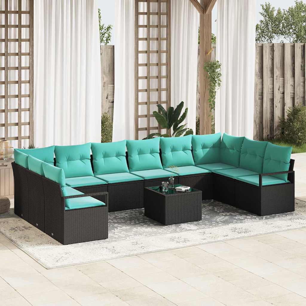 Set di divani con cuscino 11 pcs Nero polyrattan | homemem39