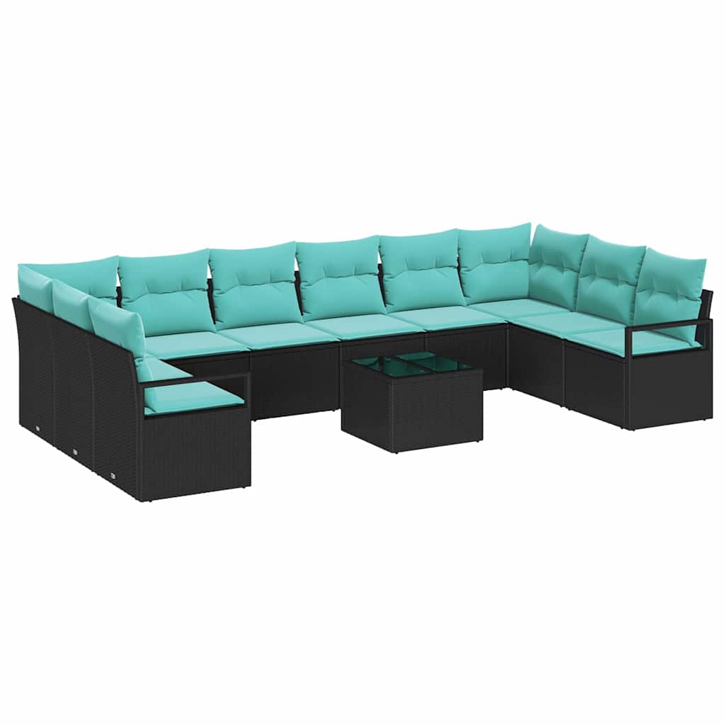 Set di divani con cuscino 11 pcs Nero polyrattan | homemem39