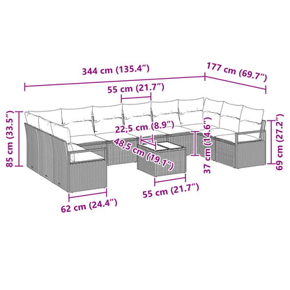 Set di divani con cuscino 11 pcs Nero polyrattan | homemem39