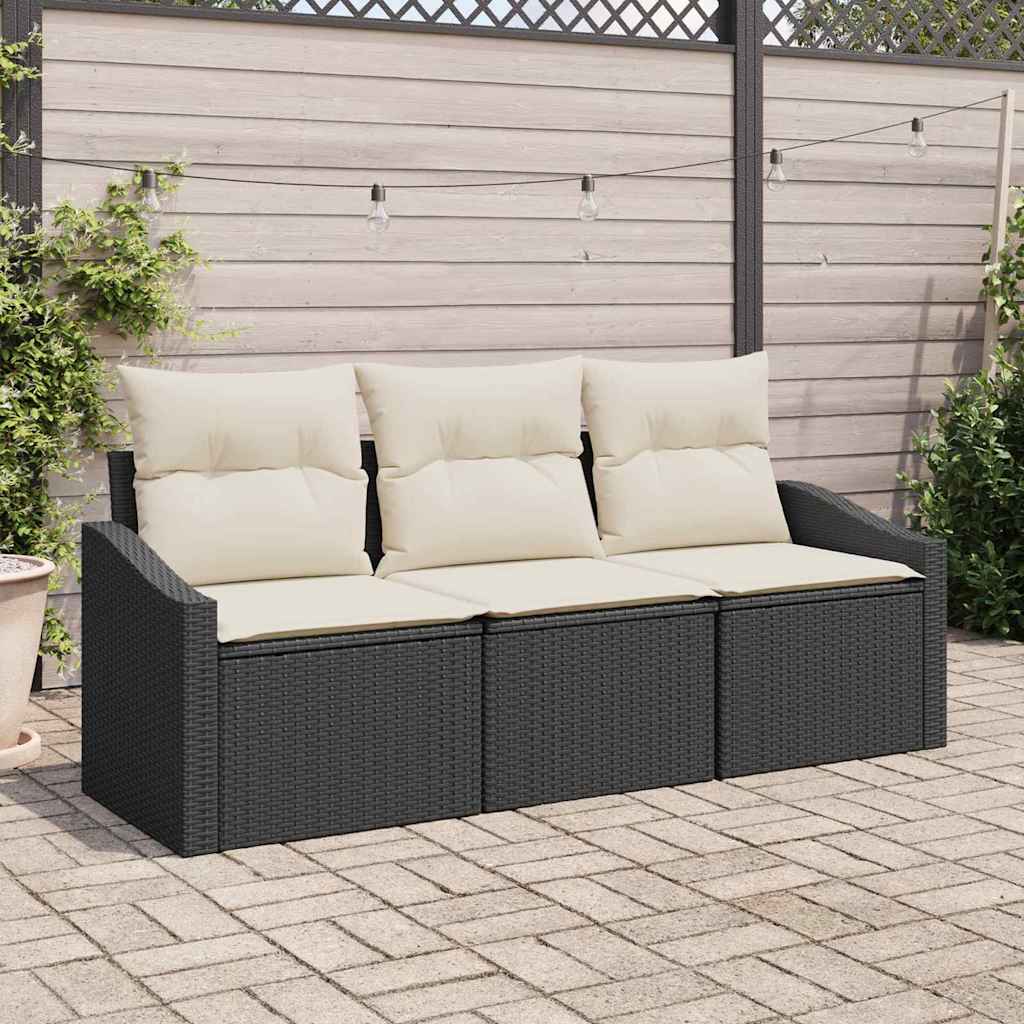 Set di divani con cuscino 3 pcs Nero polyrattan | homemem39