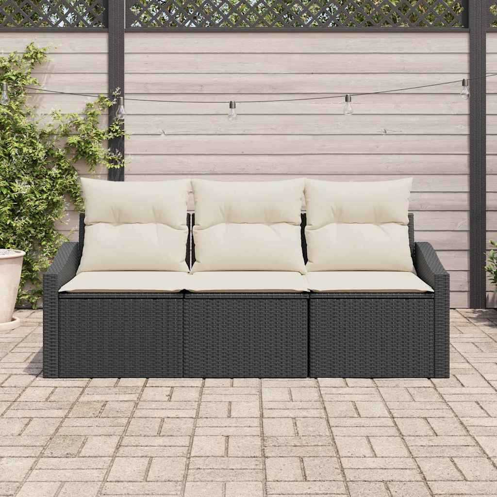 Set di divani con cuscino 3 pcs Nero polyrattan | homemem39