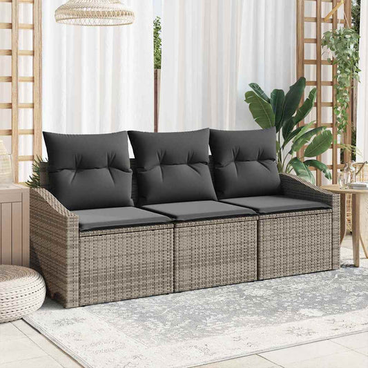 Set Divano da Giardino 3 pcs Grigio Poly Rattan
