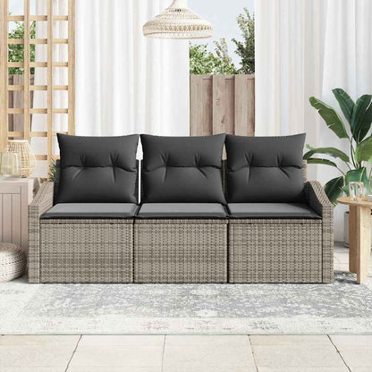 Set Divano da Giardino 3 pcs Grigio Poly Rattan