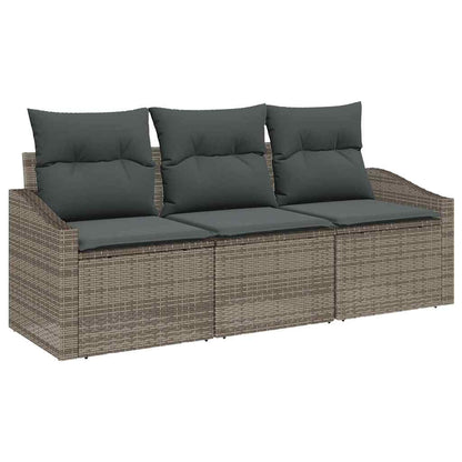 Set Divano da Giardino 3 pcs Grigio Poly Rattan